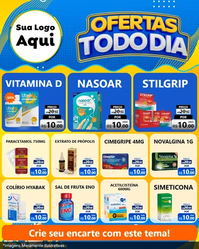 Modelo de Rede Social para Feed Instagram com o tema Ofertas Todo Dia para Farmácia