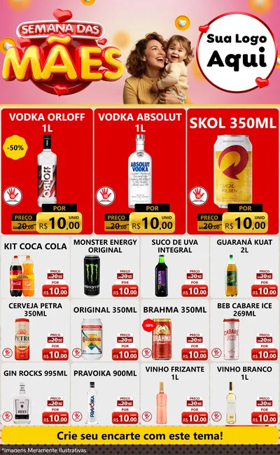 Modelo de Encarte para Encarte Grande com o tema Semana das Mães para Distribuidora de bebidas