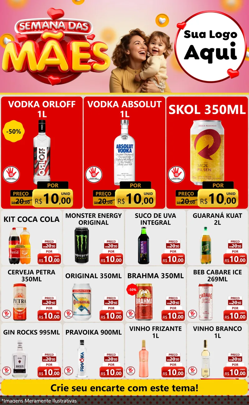 Modelo de Encarte para Encarte Grande com o tema Semana das Mães para Distribuidora de bebidas