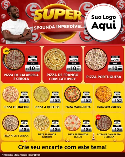 Modelo de Rede Social para Feed Instagram com o tema Super Segunda Imperdível para Pizzaria