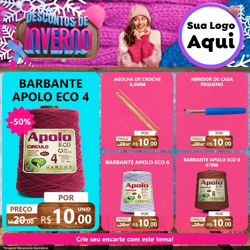 Modelo de Rede Social para Feed Facebook com o tema Descontos de Inverno para Armarinho e Aviamentos