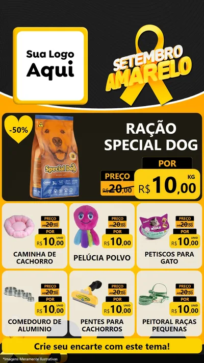 Modelo de Rede Social para Stories com o tema Setembro Amarelo para Pet Shop