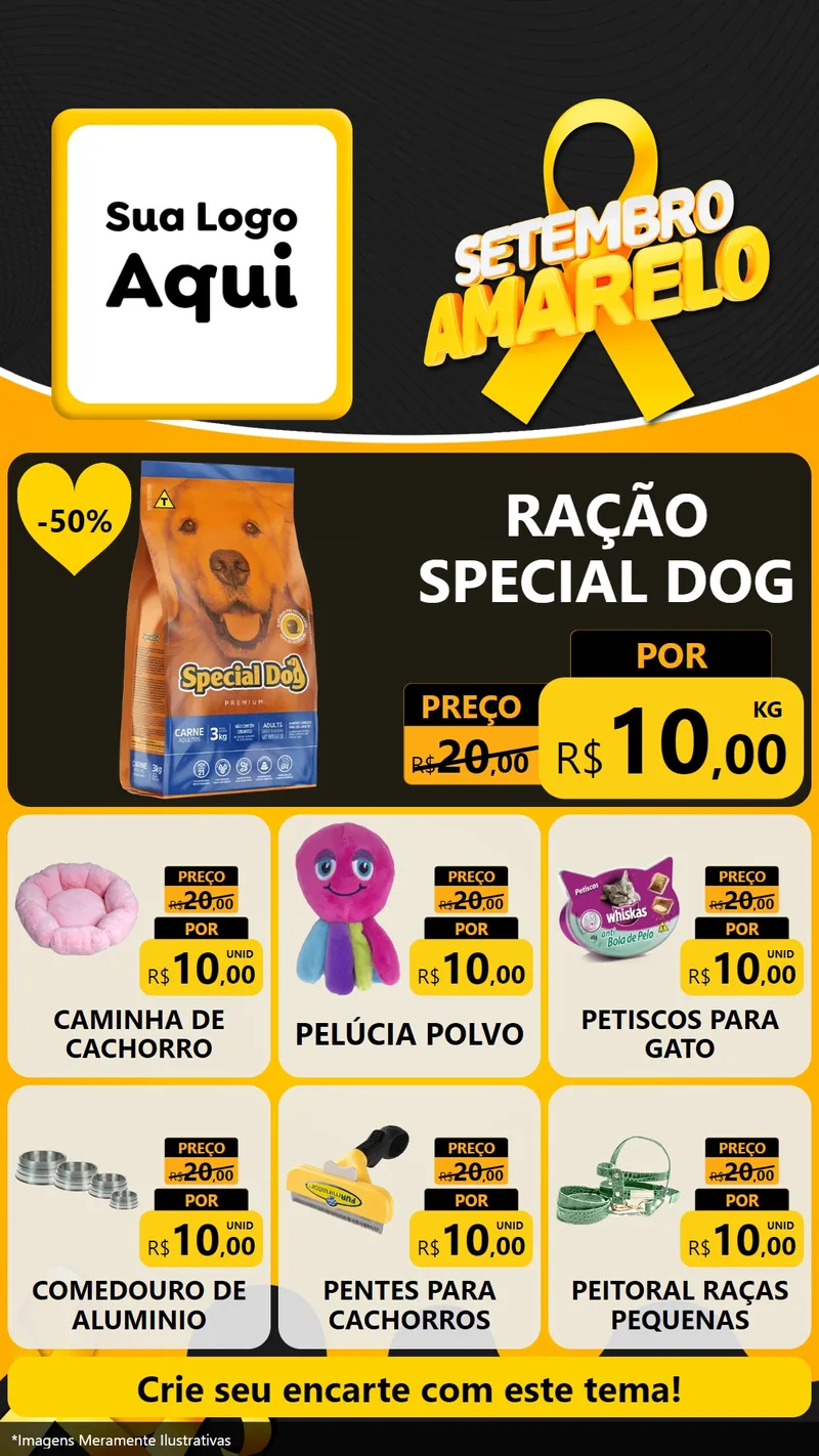 Modelo de Rede Social para Stories com o tema Setembro Amarelo para Pet Shop