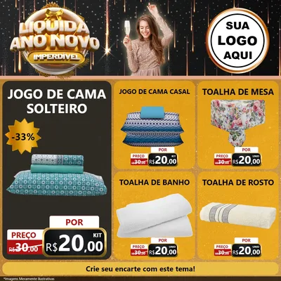 Modelo de Rede Social para Feed Facebook com o tema Liquida Ano Novo Imperdível para Cama, Mesa e Banho
