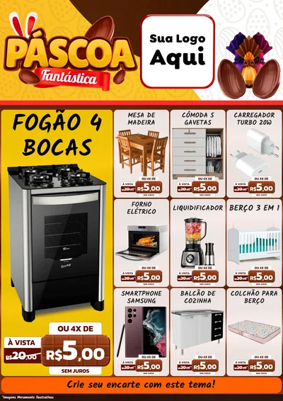 Modelo de Encarte para Encarte A4 Vertical com o tema Páscoa Fantástica para Móveis e Eletro