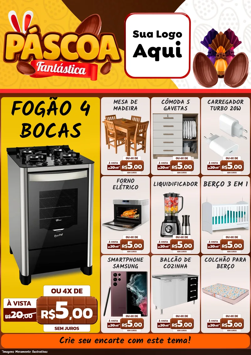 Modelo de Encarte para Encarte A4 Vertical com o tema Páscoa Fantástica para Móveis e Eletro