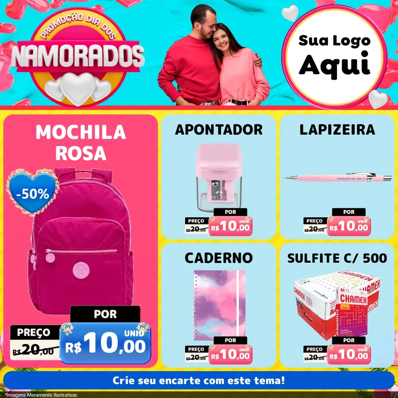 Modelo de Rede Social para Feed Facebook com o tema Promoção Dia dos Namorados para Papelaria