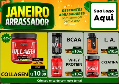 Modelo de Encarte para Encarte A4 Horizontal com o tema Janeiro Arrasador para Suplementos alimentares