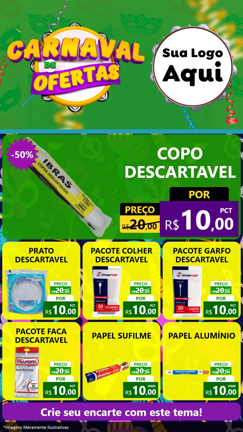 Modelo de Rede Social para Stories com o tema Carnaval de Ofertas para Embalagens