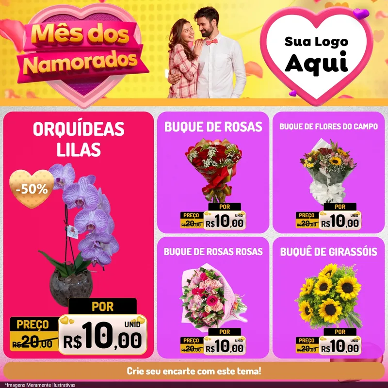 Modelo de Rede Social para Feed Facebook com o tema Mês dos Namorados para Floricultura e jardim