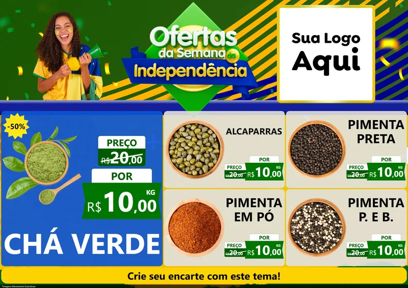 Modelo de Encarte para Encarte A4 Horizontal com o tema Ofertas da Semana da Independência para Produtos Naturais