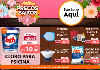 Modelo de Encarte para Encarte A4 Horizontal com o tema Primavera de Preços Baixos para Produtos para Piscina