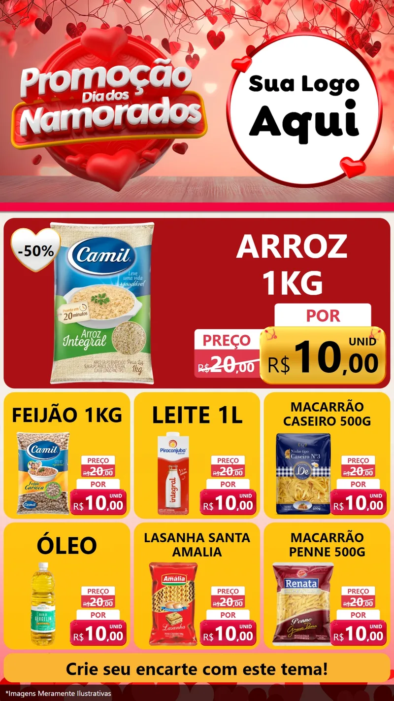 Modelo de Rede Social para Stories com o tema Promoção Dia dos Namorados para Supermercado