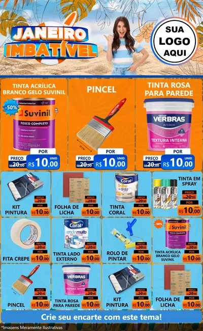 Modelo de Encarte para Encarte Grande com o tema Janeiro Imbatível para Tintas e Ferramentas