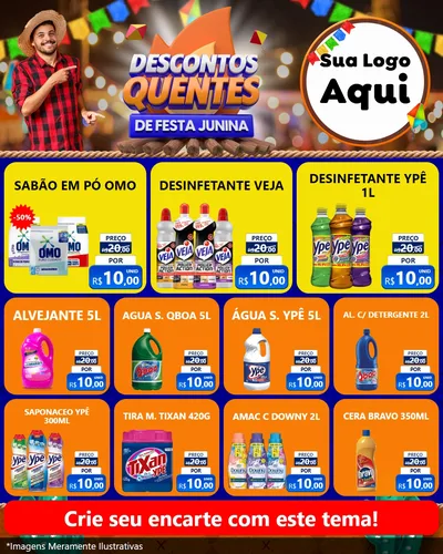 Modelo de Rede Social para Feed Instagram com o tema Descontos Quentes de Festa Junina para Produtos de Limpeza