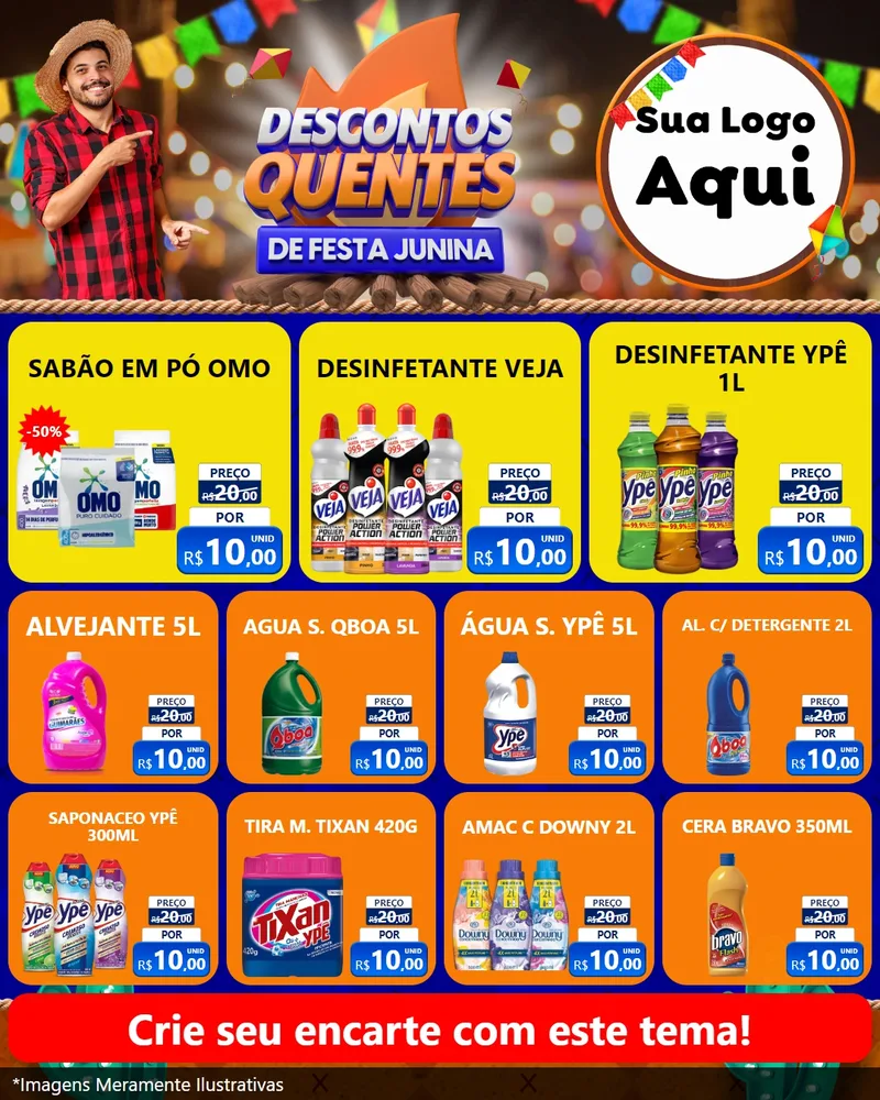Modelo de Rede Social para Feed Instagram com o tema Descontos Quentes de Festa Junina para Produtos de Limpeza