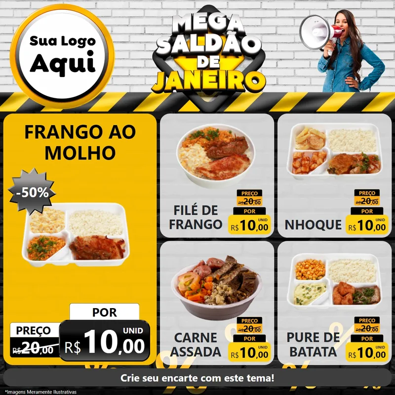 Modelo de Rede Social para Feed Facebook com o tema Mega Saldão de Janeiro para Restaurante