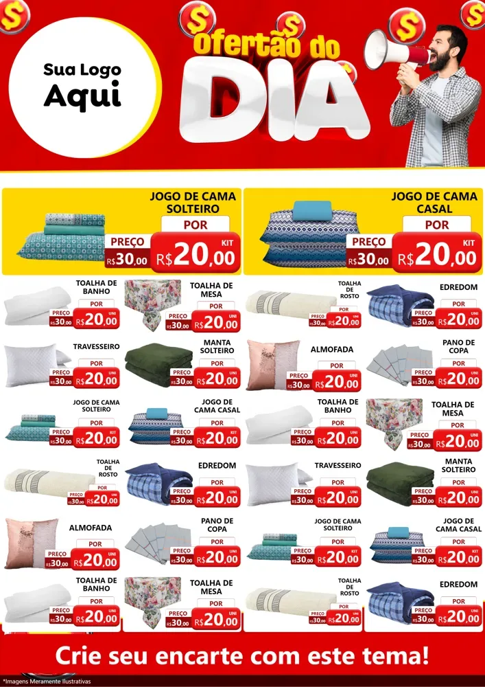 Modelo de Encarte para Encarte A4 Vertical com o tema Ofertão do dia para Cama, Mesa e Banho