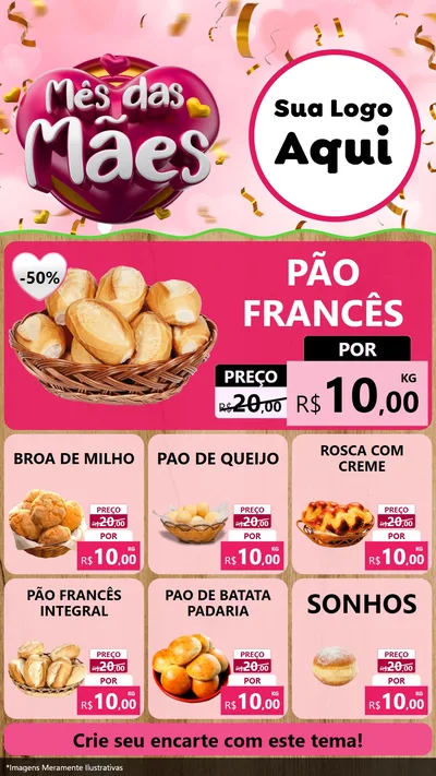 Modelo de Rede Social para Stories com o tema Mês das Mães para Padaria