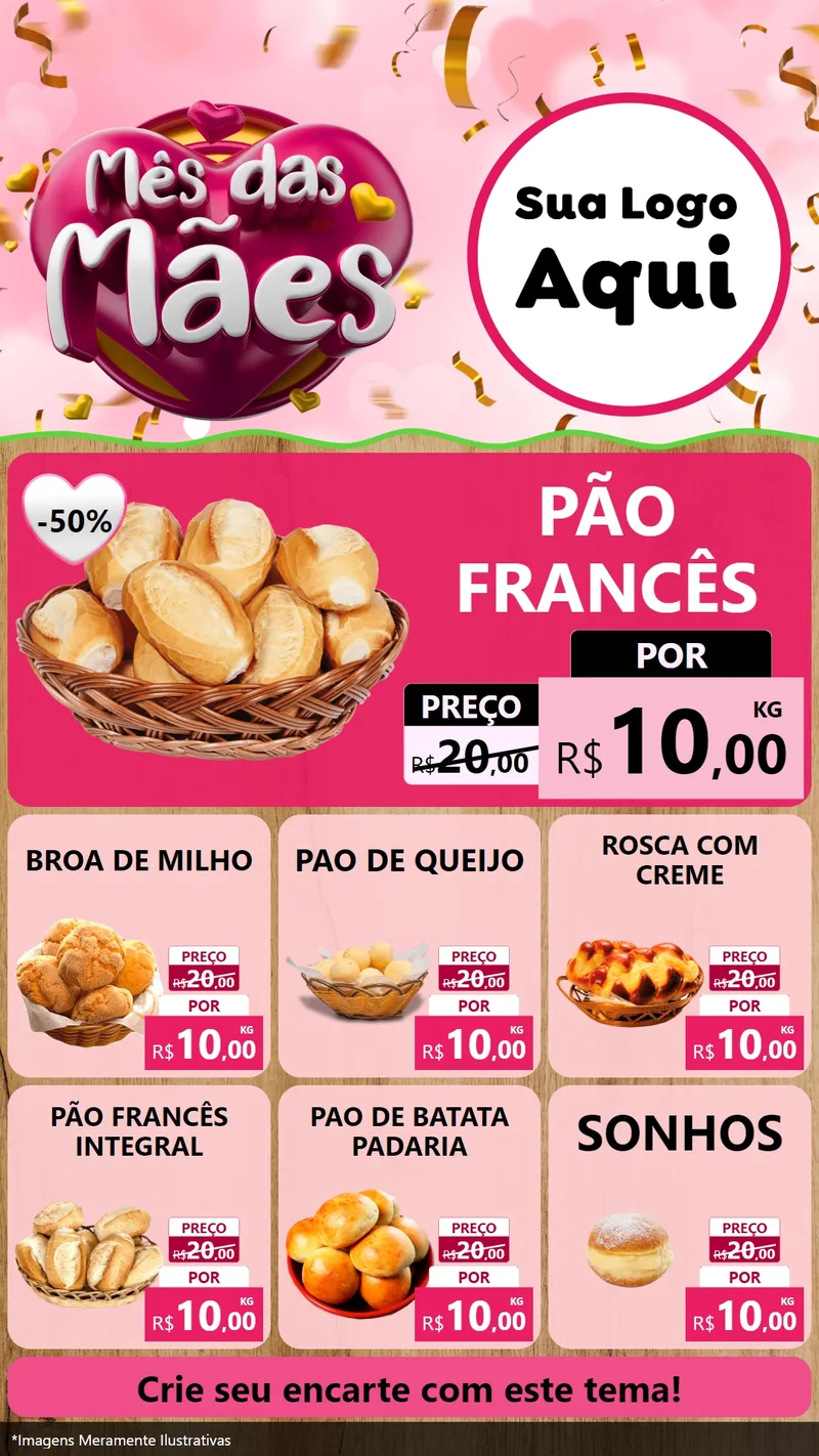 Modelo de Rede Social para Stories com o tema Mês das Mães para Padaria