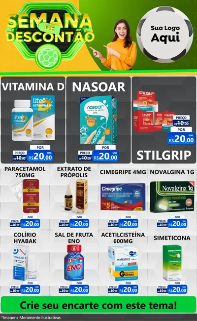 Modelo de Encarte para Encarte Grande com o tema Semana de Descontão - Copa para Farmácia