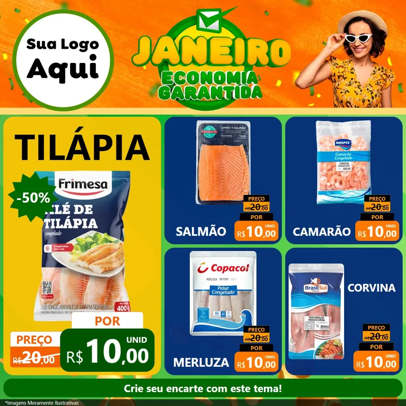 Modelo de Rede Social para Feed Facebook com o tema Janeiro - Economia Garantida para Peixaria