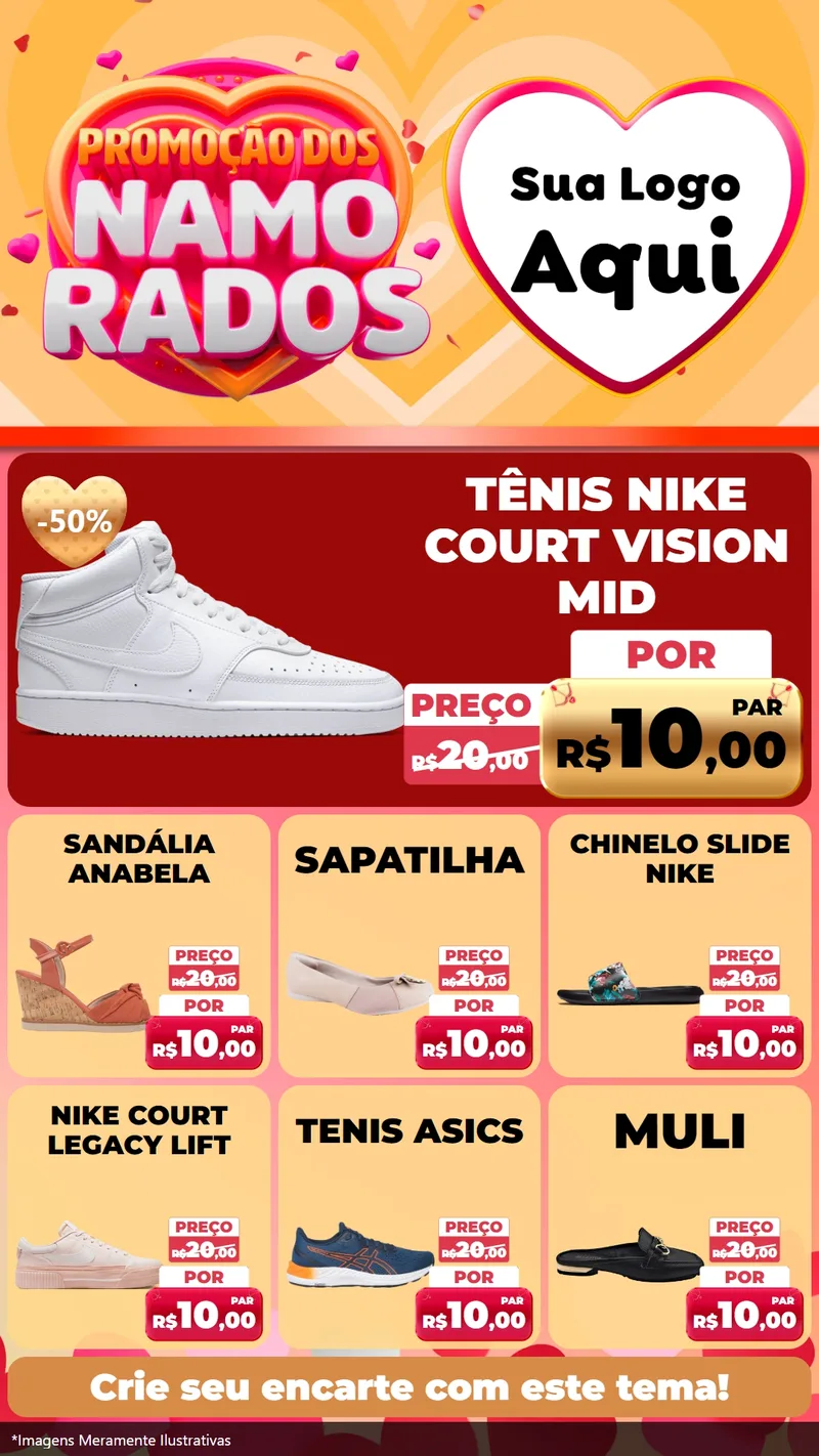 Modelo de Rede Social para Stories com o tema Promoção dos Namorados para Calçados