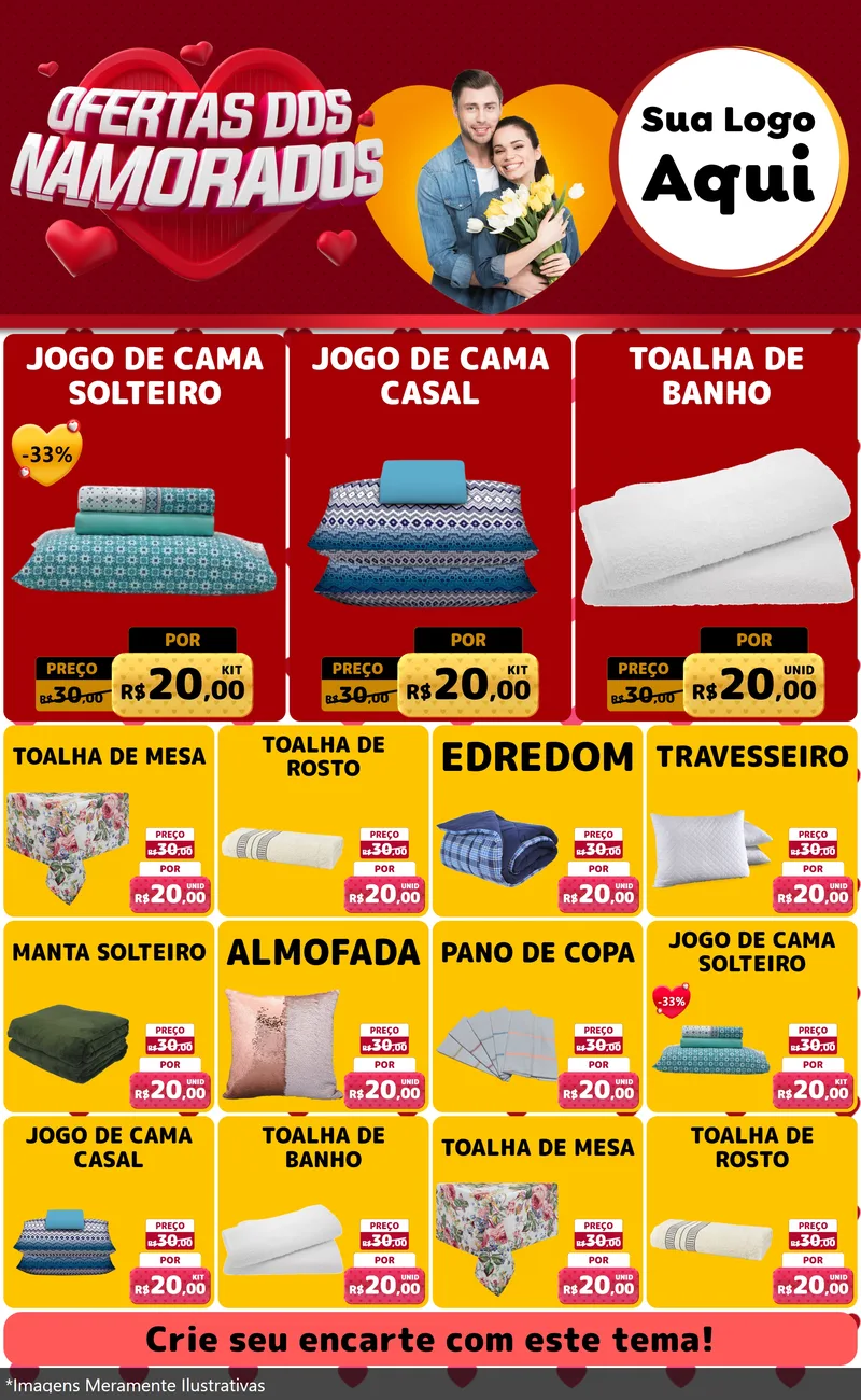 Modelo de Encarte para Encarte Grande com o tema Ofertas Dos Namorados para Cama, Mesa e Banho
