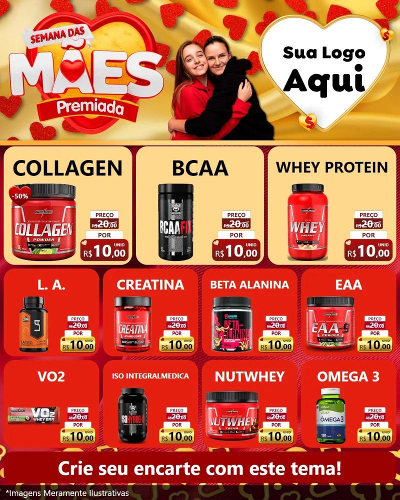Modelo de Rede Social para Feed Instagram com o tema Semana das Mães Premiada para Suplementos alimentares