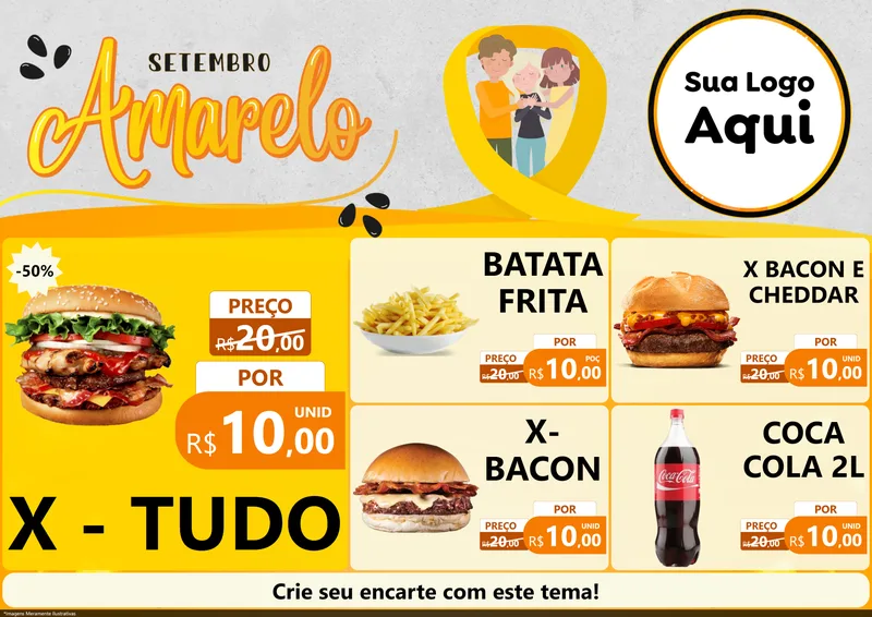 Modelo de Encarte para Encarte A4 Horizontal com o tema Setembro Amarelo para Hamburgueria