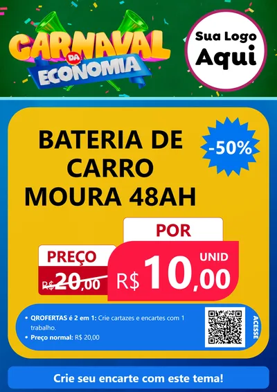 Modelo de Cartaz para Cartaz A4 Vertical com o tema Carnaval da Economia para Baterias Elétricas