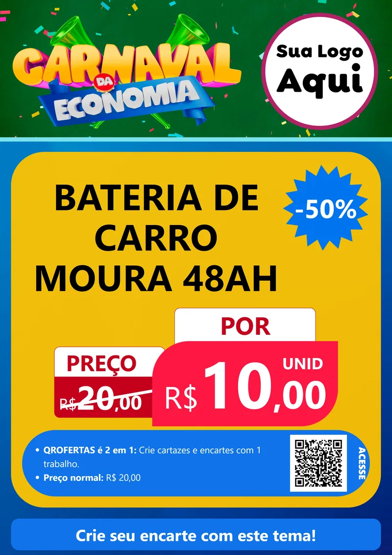 Modelo de Cartaz para Cartaz A4 Vertical com o tema Carnaval da Economia para Baterias Elétricas