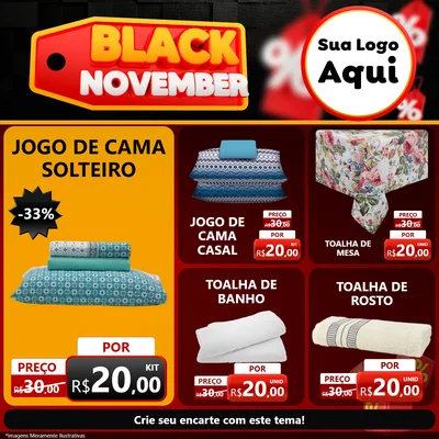 Modelo de Rede Social para Feed Facebook com o tema Black November para Cama, Mesa e Banho
