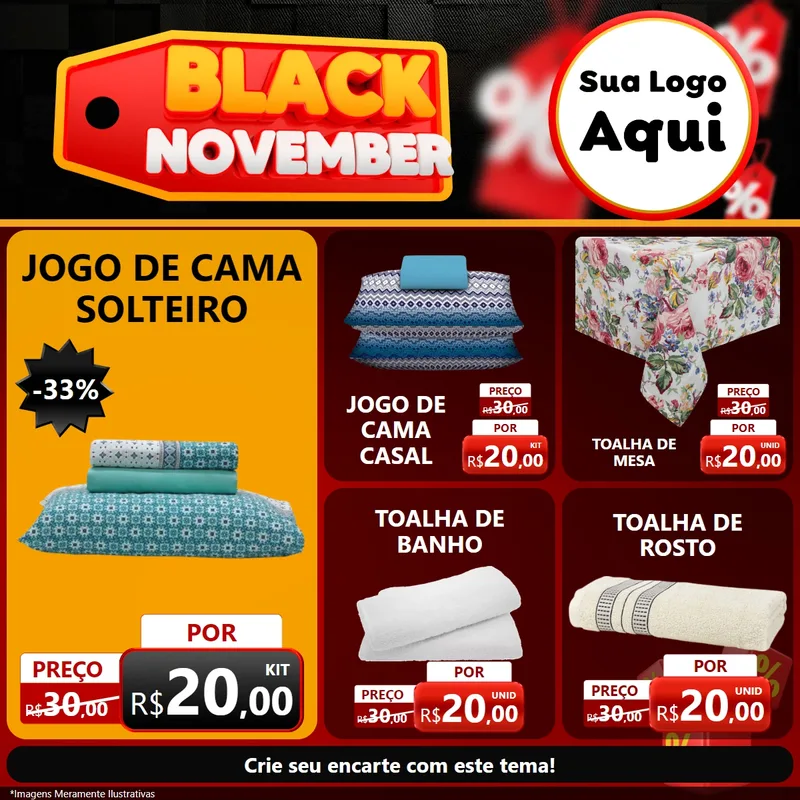 Modelo de Rede Social para Feed Facebook com o tema Black November para Cama, Mesa e Banho