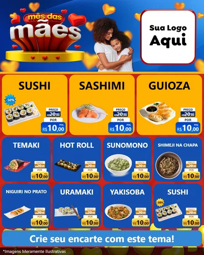 Modelo de Rede Social para Feed Instagram com o tema Mês das Mães para Comida japonesa