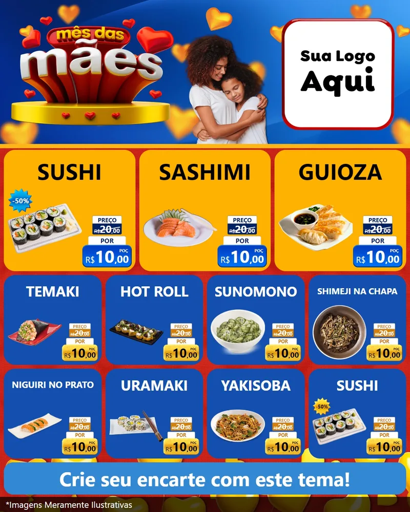 Modelo de Rede Social para Feed Instagram com o tema Mês das Mães para Comida japonesa