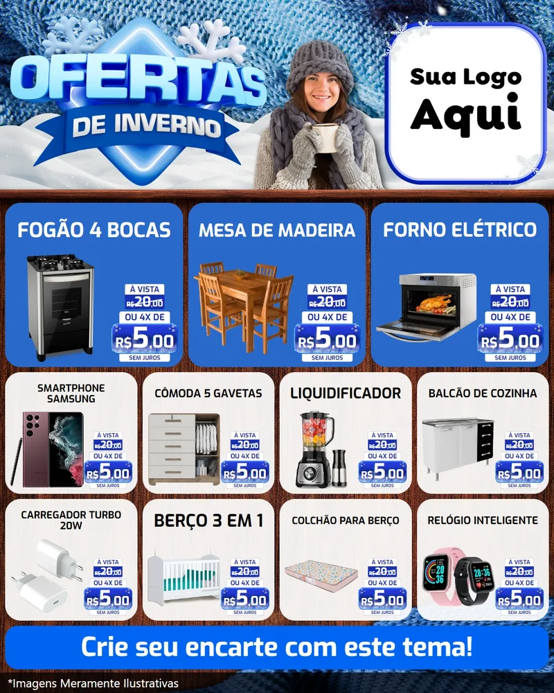 Modelo de Rede Social para Feed Instagram com o tema Ofertas de Inverno para Móveis e Eletro