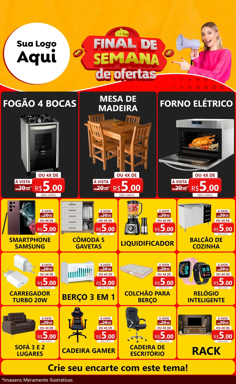 Modelo de Encarte para Encarte Grande com o tema Final de Semana de Ofertas para Móveis e Eletro
