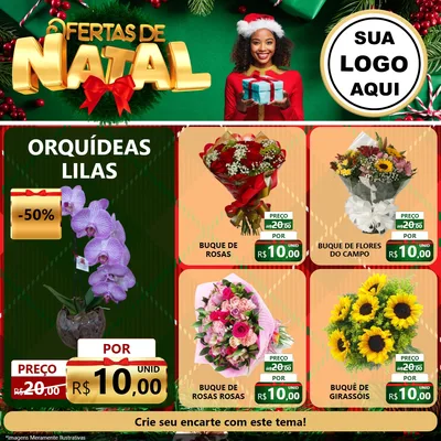 Modelo de Rede Social para Feed Facebook com o tema Ofertas de Natal para Floricultura e jardim