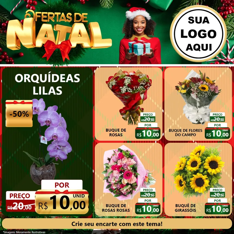 Modelo de Rede Social para Feed Facebook com o tema Ofertas de Natal para Floricultura e jardim