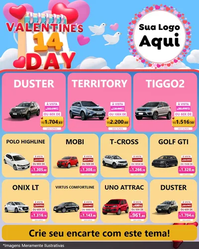 Modelo de Rede Social para Feed Instagram com o tema Valentine's Day para Concessionaria de Carros