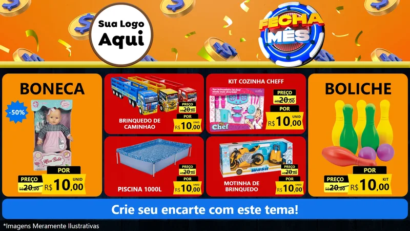 Modelo de TV para TV Horizontal com o tema Fecha Mês para Brinquedos