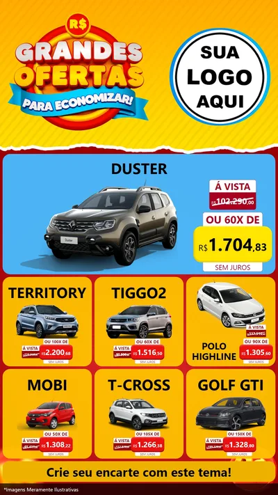 Modelo de Rede Social para Stories com o tema Grandes Ofertas Para Economizar! para Concessionaria de Carros