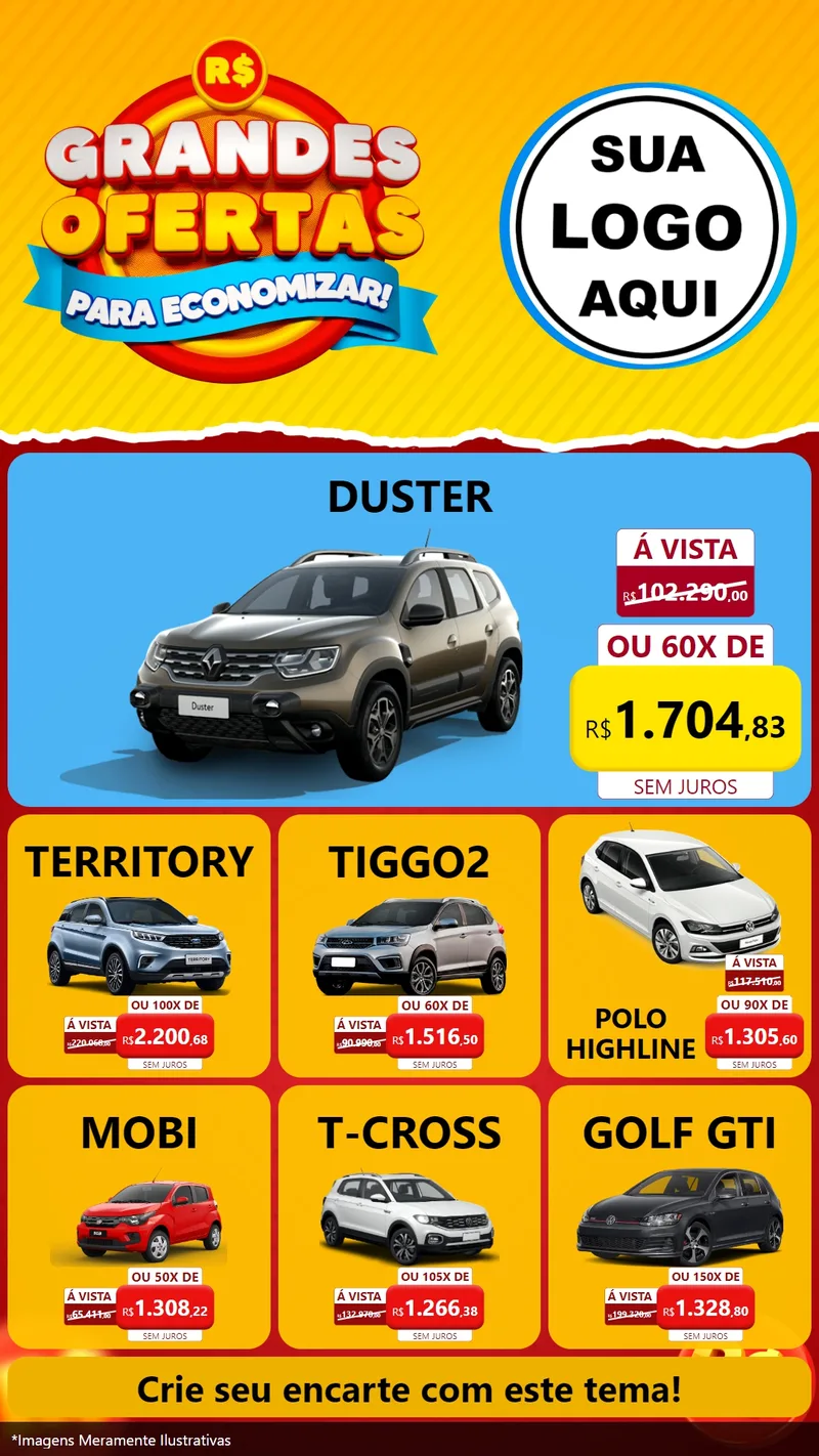 Modelo de Rede Social para Stories com o tema Grandes Ofertas Para Economizar! para Concessionaria de Carros
