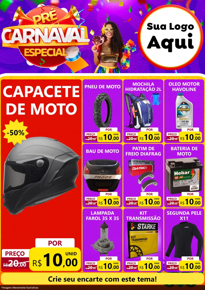 Modelo de Encarte para Encarte A4 Vertical com o tema Pré-Carnaval Especial para Moto peças