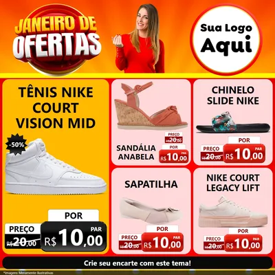 Modelo de Rede Social para Feed Facebook com o tema Janeiro de Ofertas para Calçados