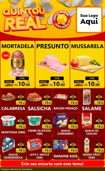 Modelo de Encarte para Encarte Grande com o tema Quintou do Real para Frios e Laticínios