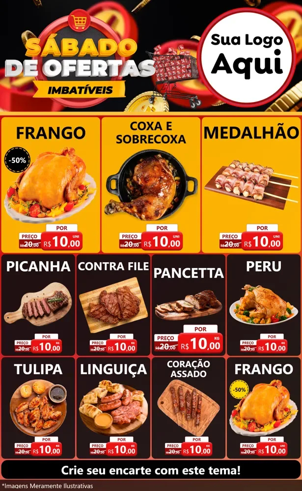 Modelo de Encarte para Encarte Grande com o tema Sábado de Ofertas Imbatíveis para Assados