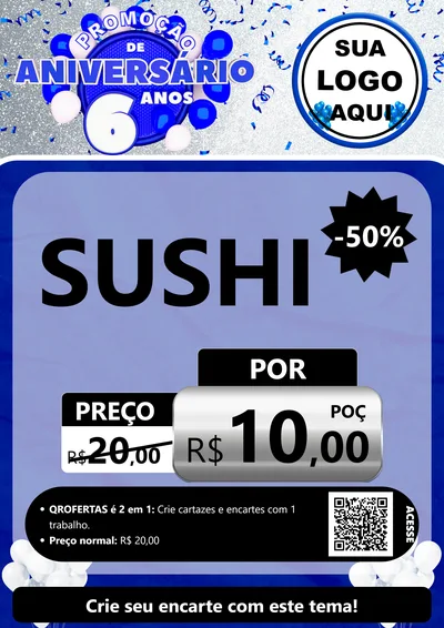 Modelo de Cartaz para Cartaz A4 Vertical com o tema Promoção de Aniversário - 6 Anos para Comida japonesa