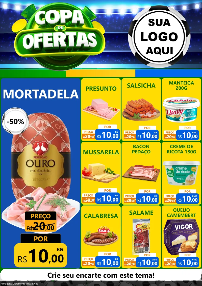Modelo de Encarte para Encarte A4 Vertical com o tema Copa de Ofertas para Frios e Laticínios